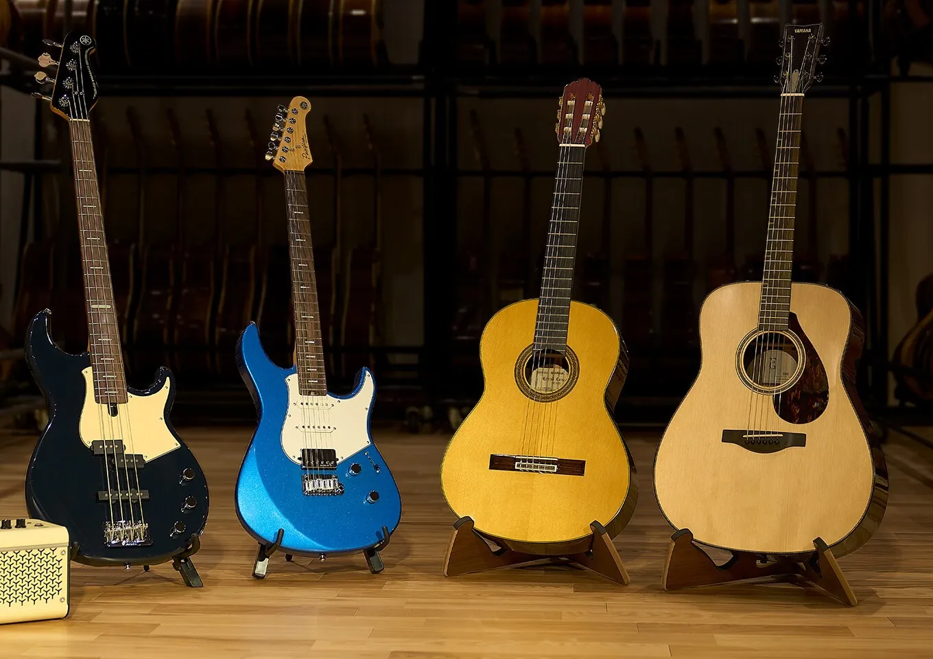 A line of Yamaha guitars